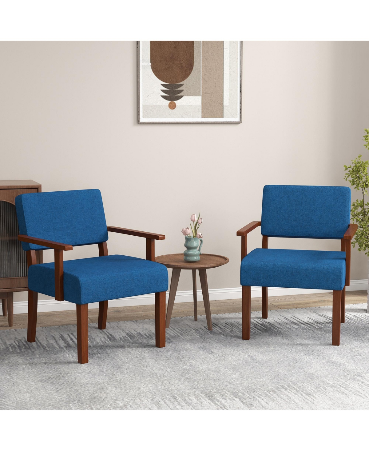 Costway Mid-Century Linen Accent Chair Living Room with Padded Seat Backrest