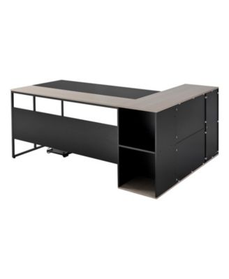 Modern L-Shaped Office Desk with CPU Stand, Storage Cabinet and Spacious Work Surface