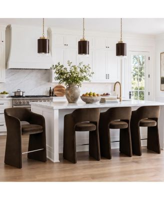 Upholstered Counter Stool Set of 4 With Arms, Velvet Kitchen Island Counter-Height Bar Stools, Modern Waterfall Silhouette