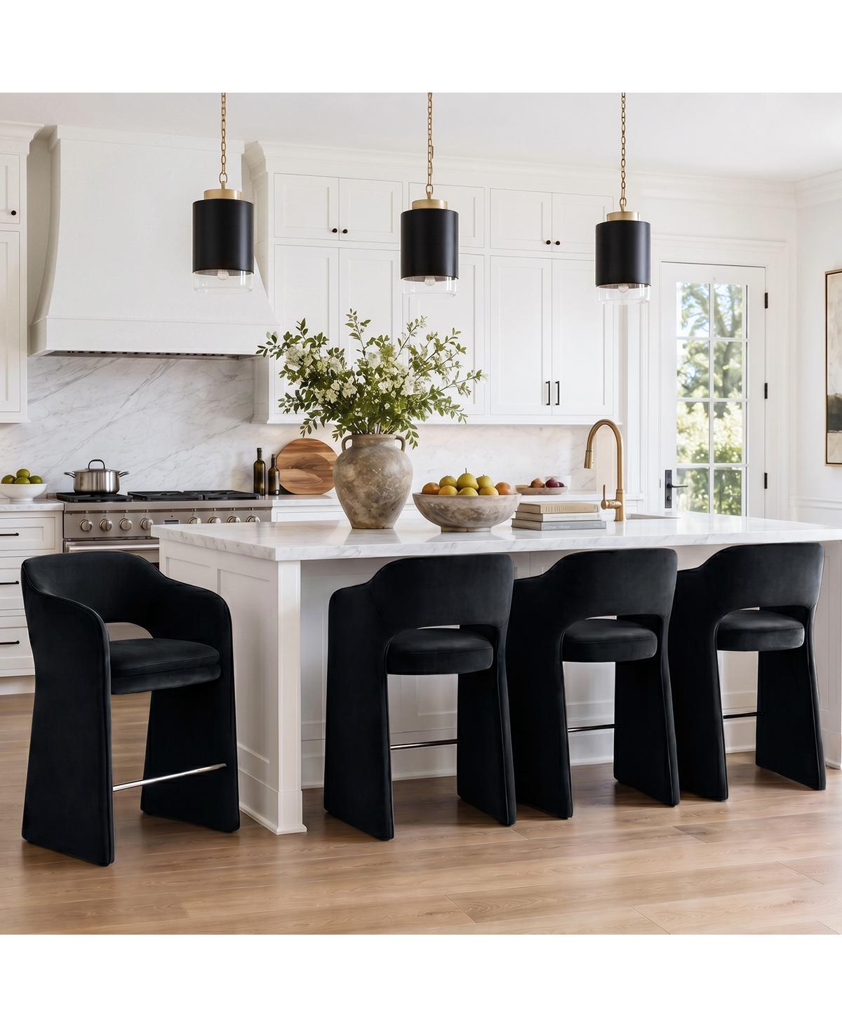 Maison Boucle Upholstered Counter Stool Set of 4 With Arms, Velvet Kitchen Island Counter-Height Bar Stools, Modern Waterfall Silhouette