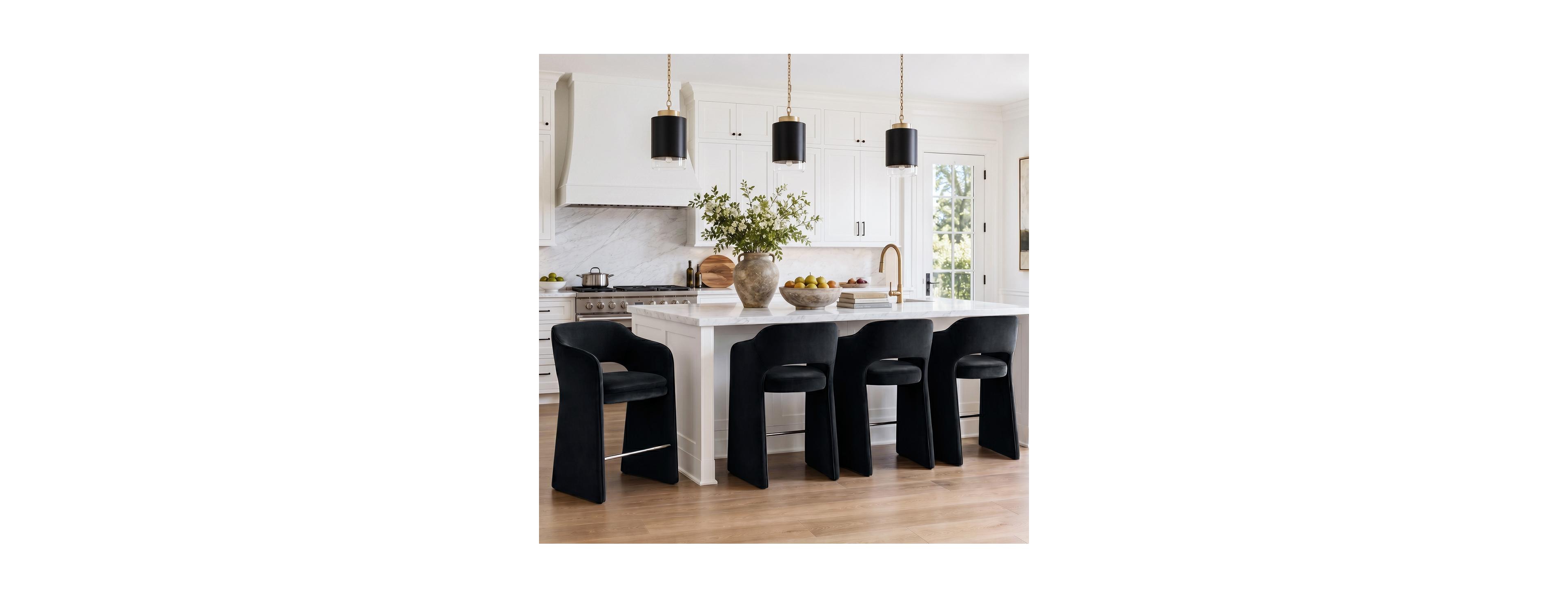 Maison Boucle Upholstered Counter Stool Set of 4 With Arms, Velvet Kitchen Island Counter-Height Bar Stools, Modern Waterfall Silhouette