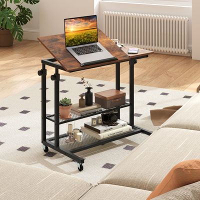 Mobile Height Adjustable Standing Desk on Wheels with Tilting Tabletop