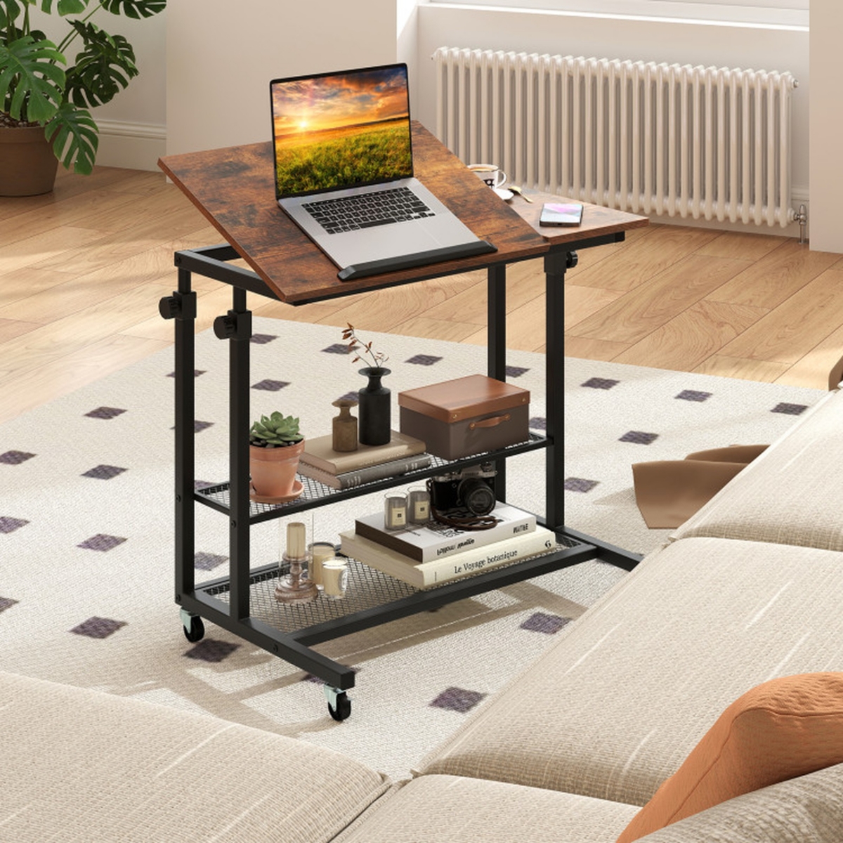 Sugift Mobile Height Adjustable Standing Desk on Wheels with Tilting Tabletop