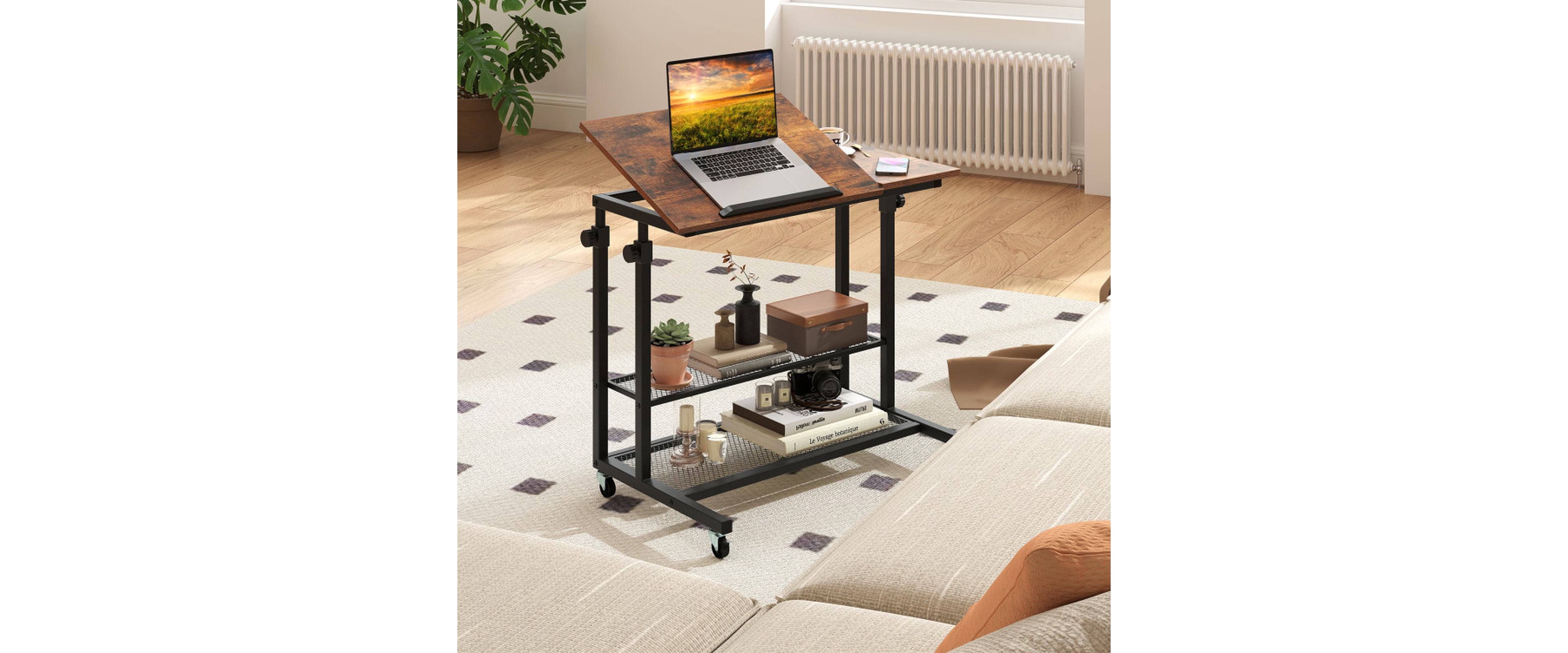 Sugift Mobile Height Adjustable Standing Desk on Wheels with Tilting Tabletop