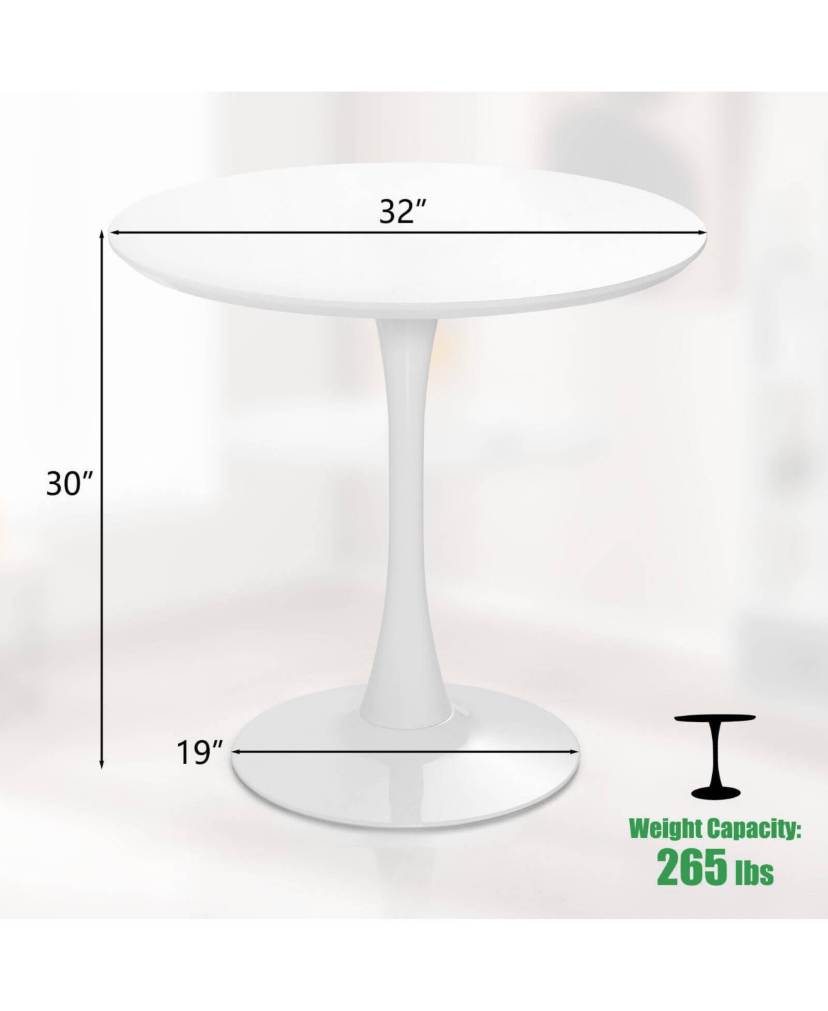Mecale 32-Inch Round Tulip Dining Table with Metal Pedestal Base