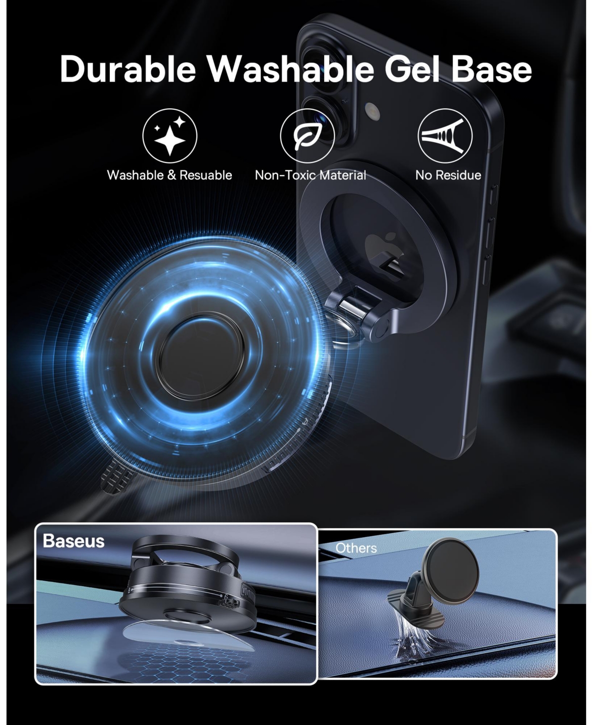 Baseus MagSafe Magnetic Vacuum-Seal Car Phone Mount for iPhone 12-17 and Android