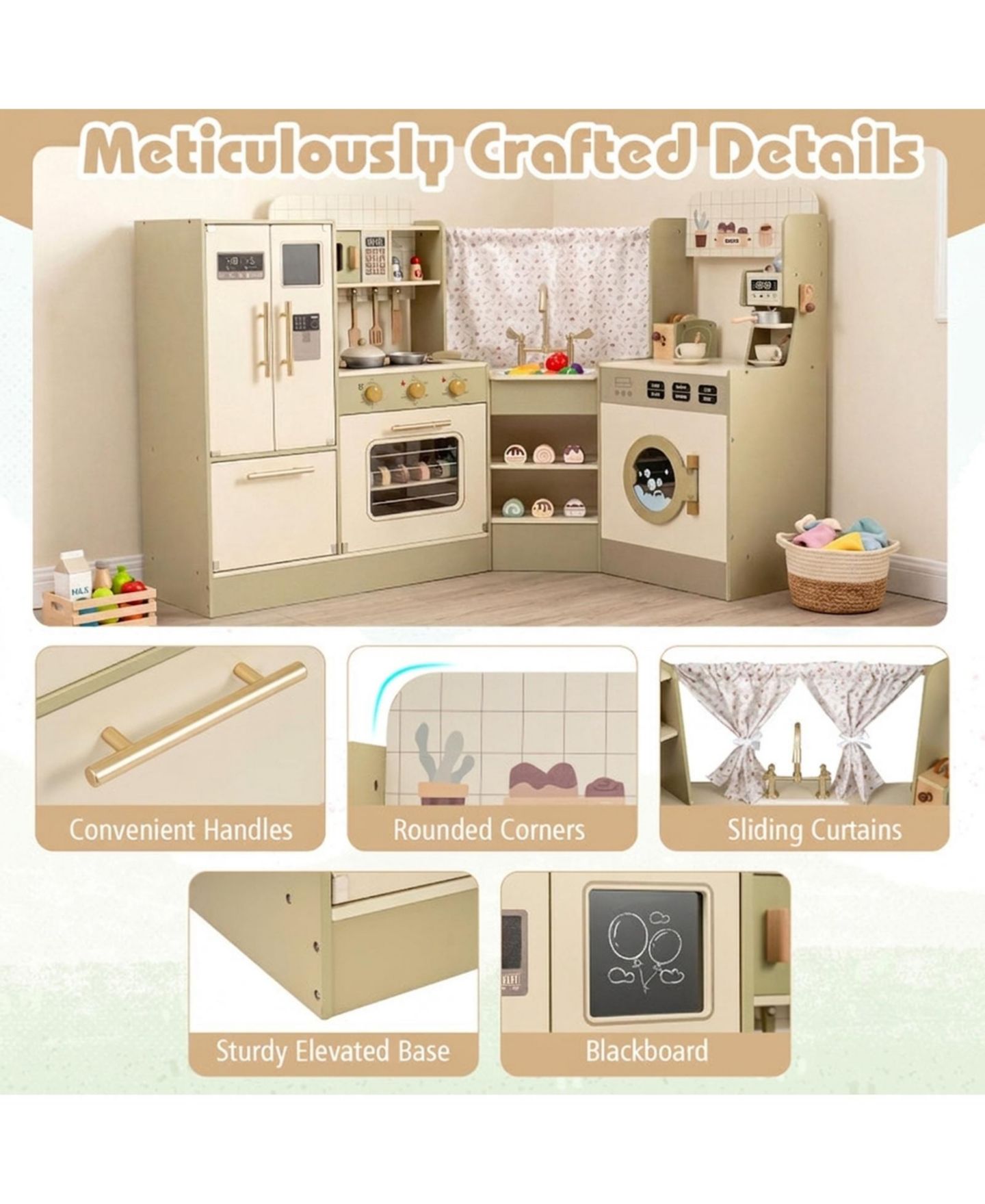 Детские игрушки SUGIFT Corner-Fit Wooden 21-Piece Play Kitchen, Ages 3+, цвет: Зелёный — фото 4