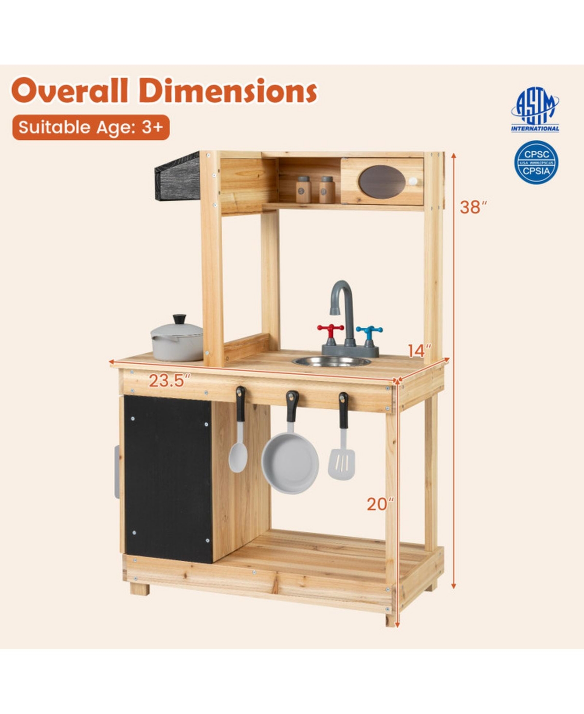 Sugift Kids Outdoor Mud Kitchen Fir Wood Play Station with Rotatable Stove Knobs and Chalkboard Ages 3 Plus