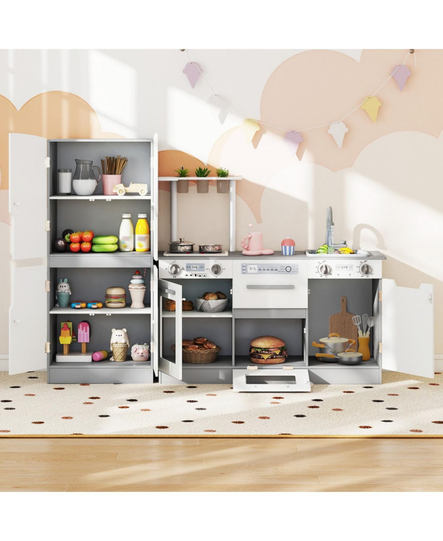 Детский игровой набор SUGIFT Running Water Faucet 2-Piece Wooden Kitchen Playset, Ages 3+, цвет: Серый — фото 2