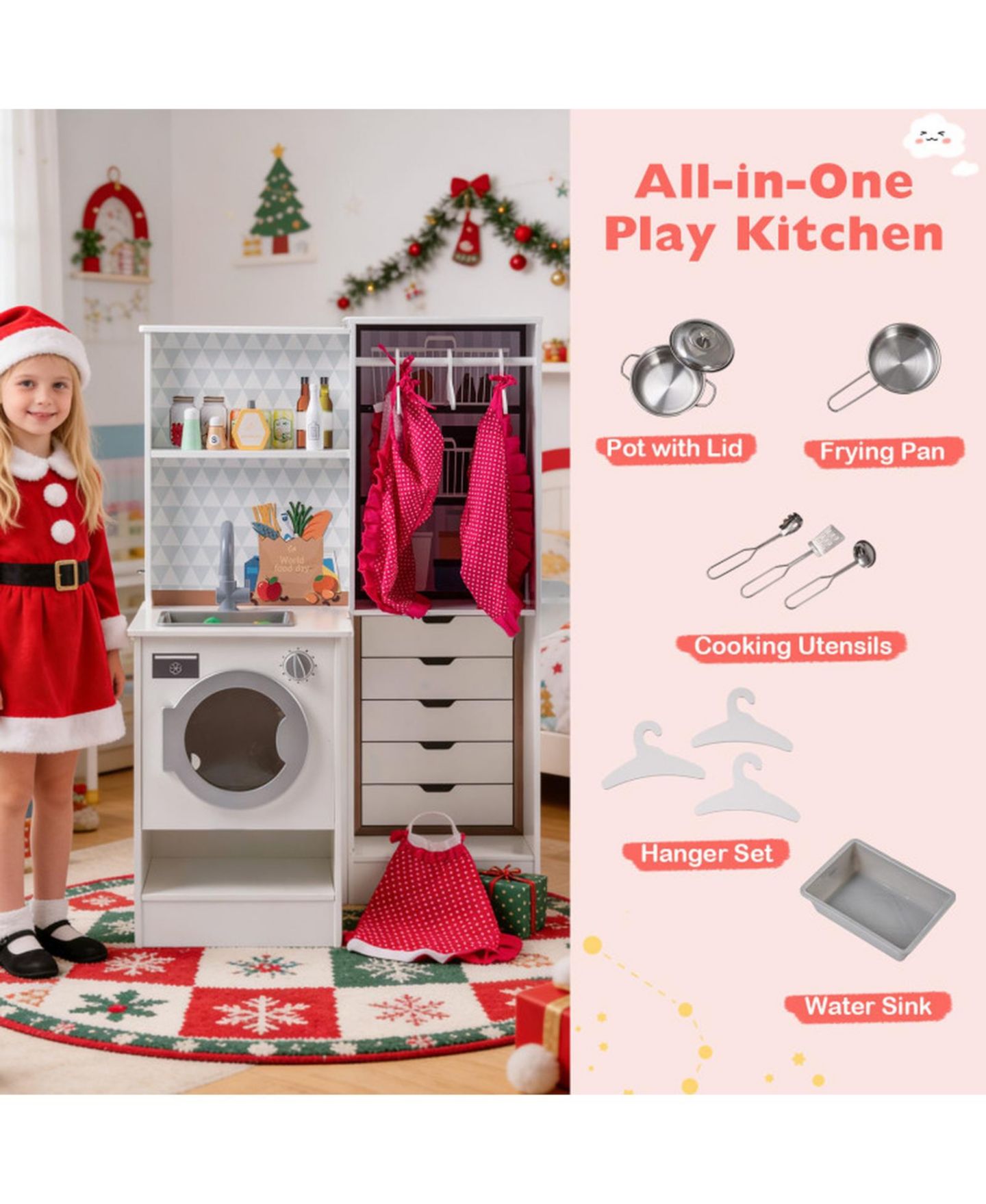 Детская игрушка SUGIFT Double-Sided Toddler Play Kitchen with Water Dispenser and Luminous Range Hood Ages 3 Plus, цвет: Белый — фото 11