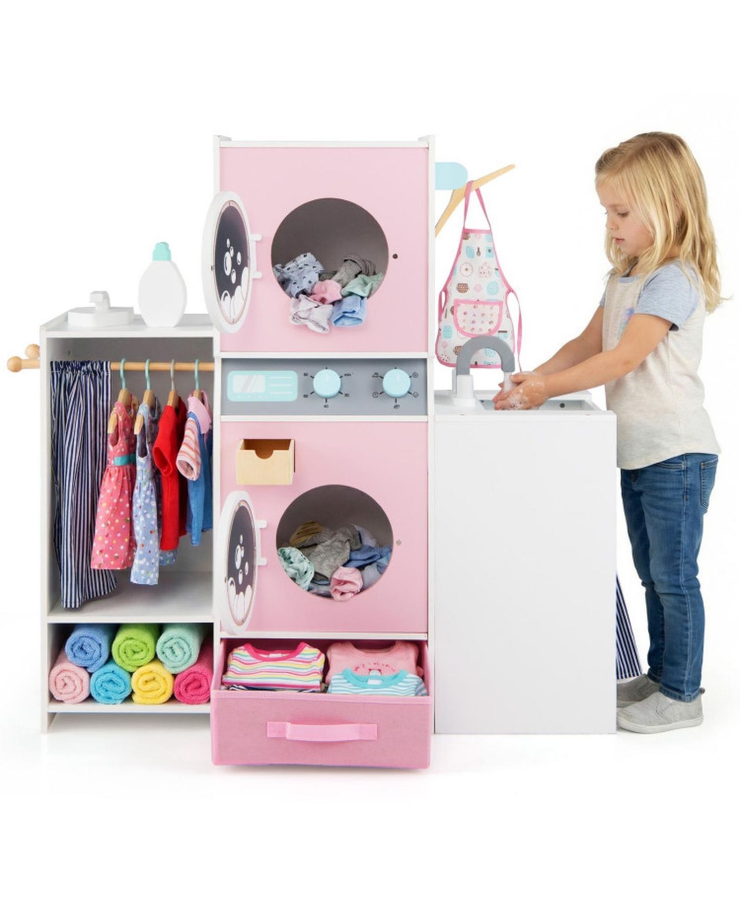 Детский игровой набор SUGIFT Kids Laundry Dual Washers Ironing Board Playset, Ages 3+, цвет: Розовый — фото 10