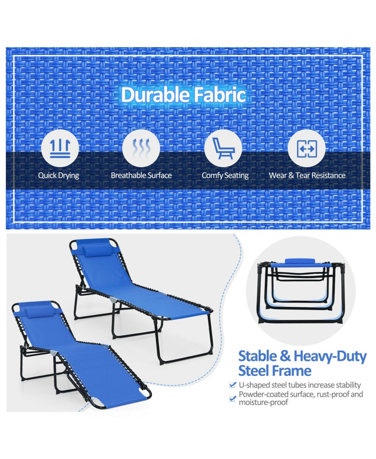 Mecale Foldable Reclining Lounge Chair with Adjustable Backrest