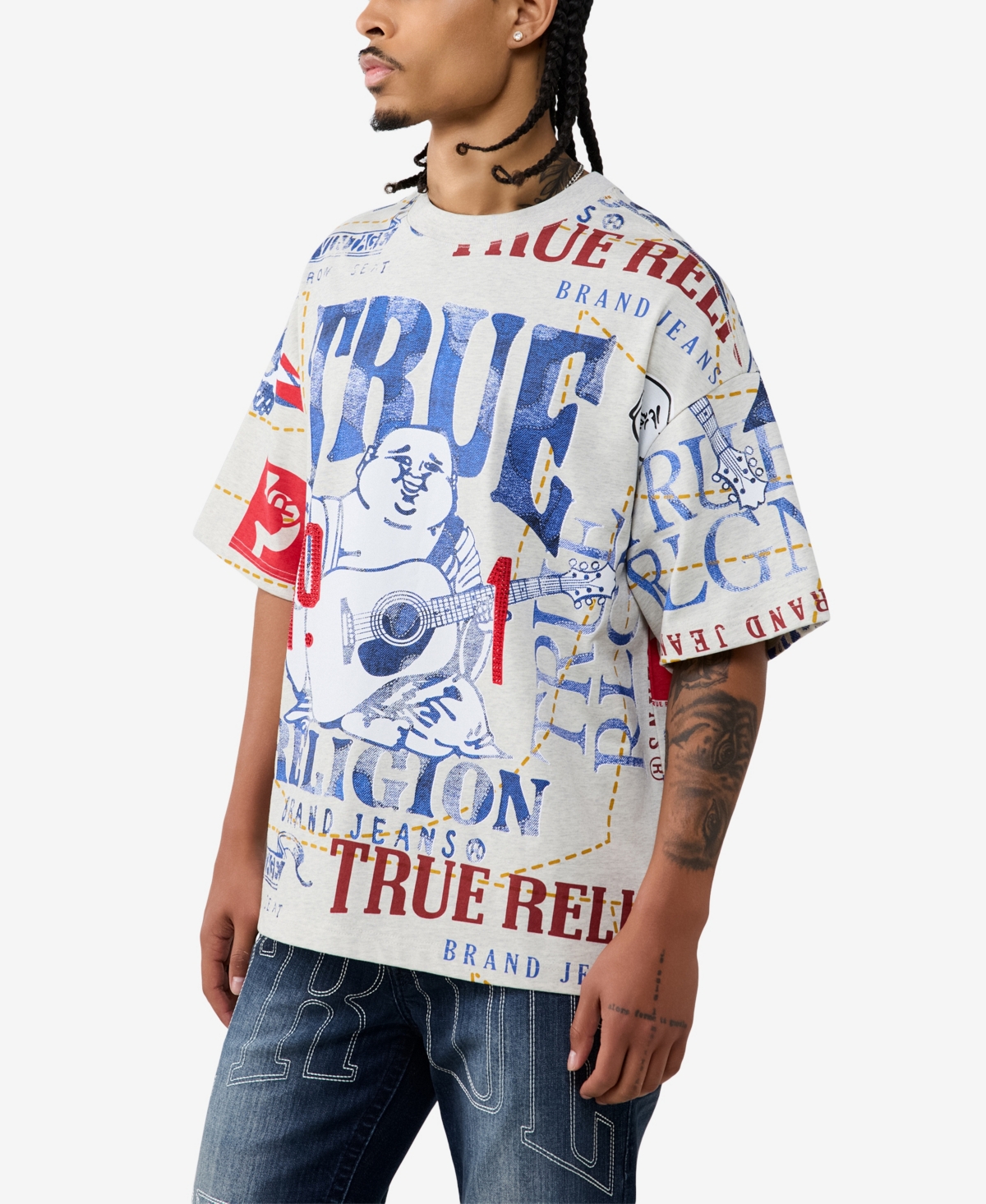 True Religion Men's Logo Print Oversized T-Shirt
