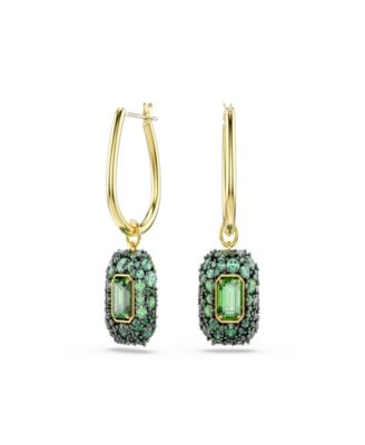 Gold-Tone Plated Green Crystal Earrings