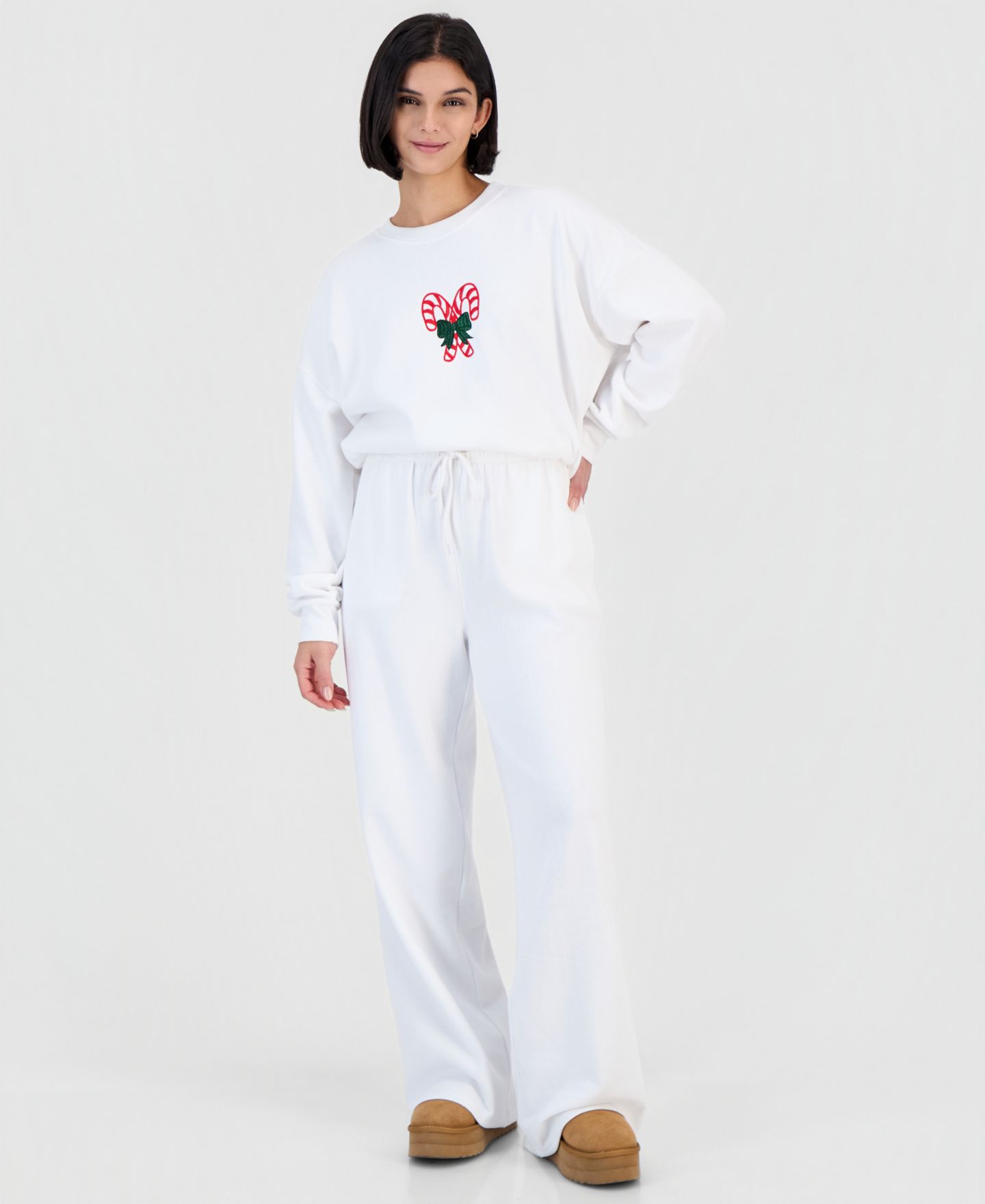 Женские брюки Rebel Veil Juniors' Candycane Wide-Leg Fleece Sweatpants, цвет: Белый — фото 4