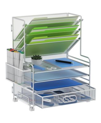 4-Tier Document Tray and 3-Slot File Organizer – Metal Desktop Storage Rack