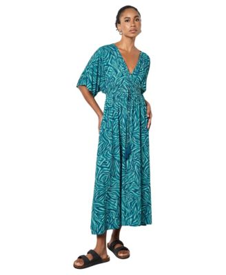 Women's Zebra-Print Smocked-Waist V-Neck Maxi Dress