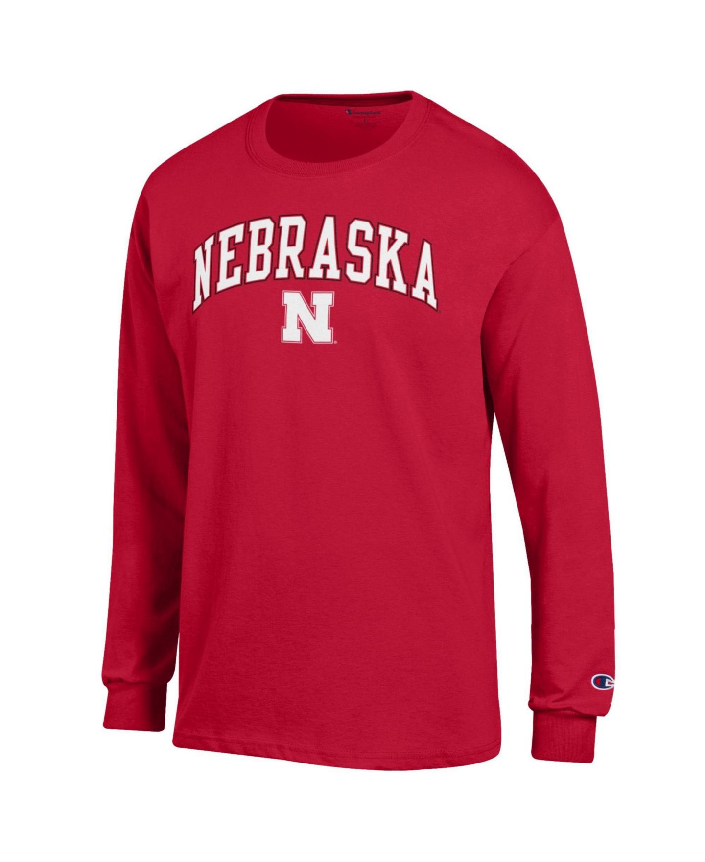 Мужская футболка Champion Scarlet Nebraska Huskers Arch Over Logo Long Sleeve, цвет: Чёрный — фото 4