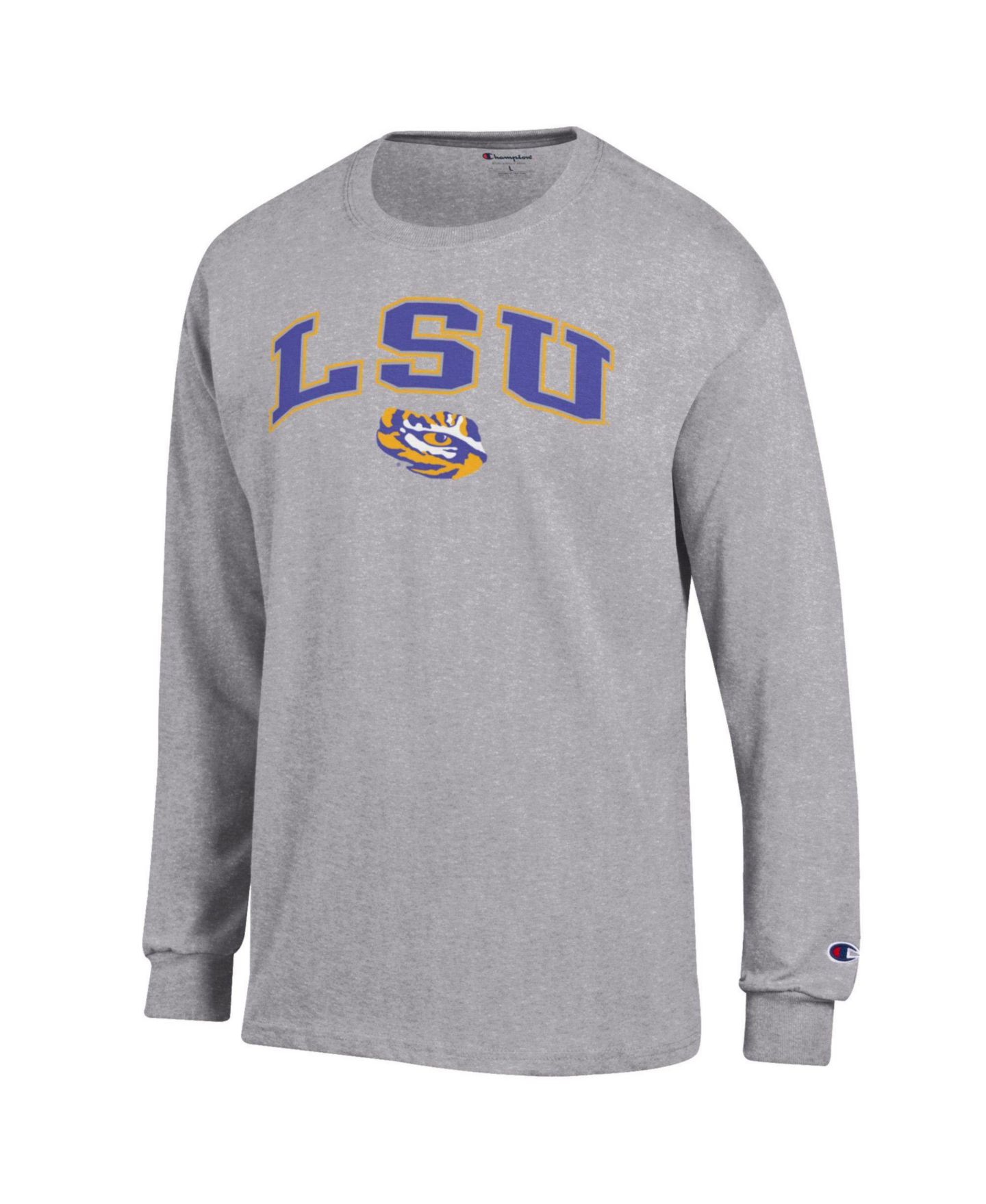 Мужская футболка Champion Heather Gray LSU Tigers Arch Over Logo Long Sleeve, цвет: Чёрный — фото 4