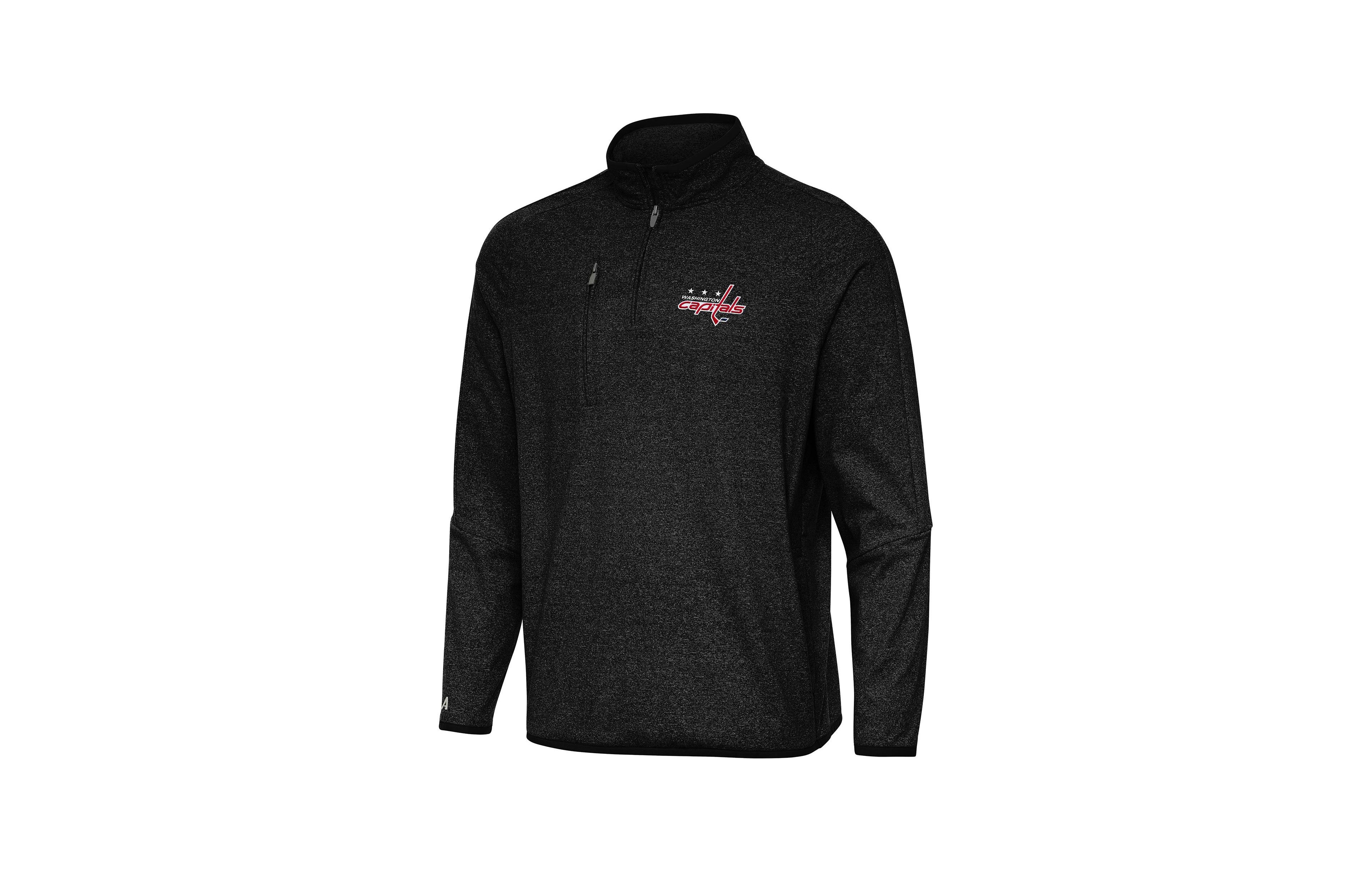 Antigua Men's Heather Black Washington Capitals Certain Quarter-Zip Tri-Blend Sweatshirt