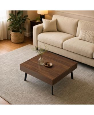 Walnut Coffee Table with Hidden Storage and Sliding Top, Engineered Wood Rectangular Cocktail Table for Living Room Apartment Office
