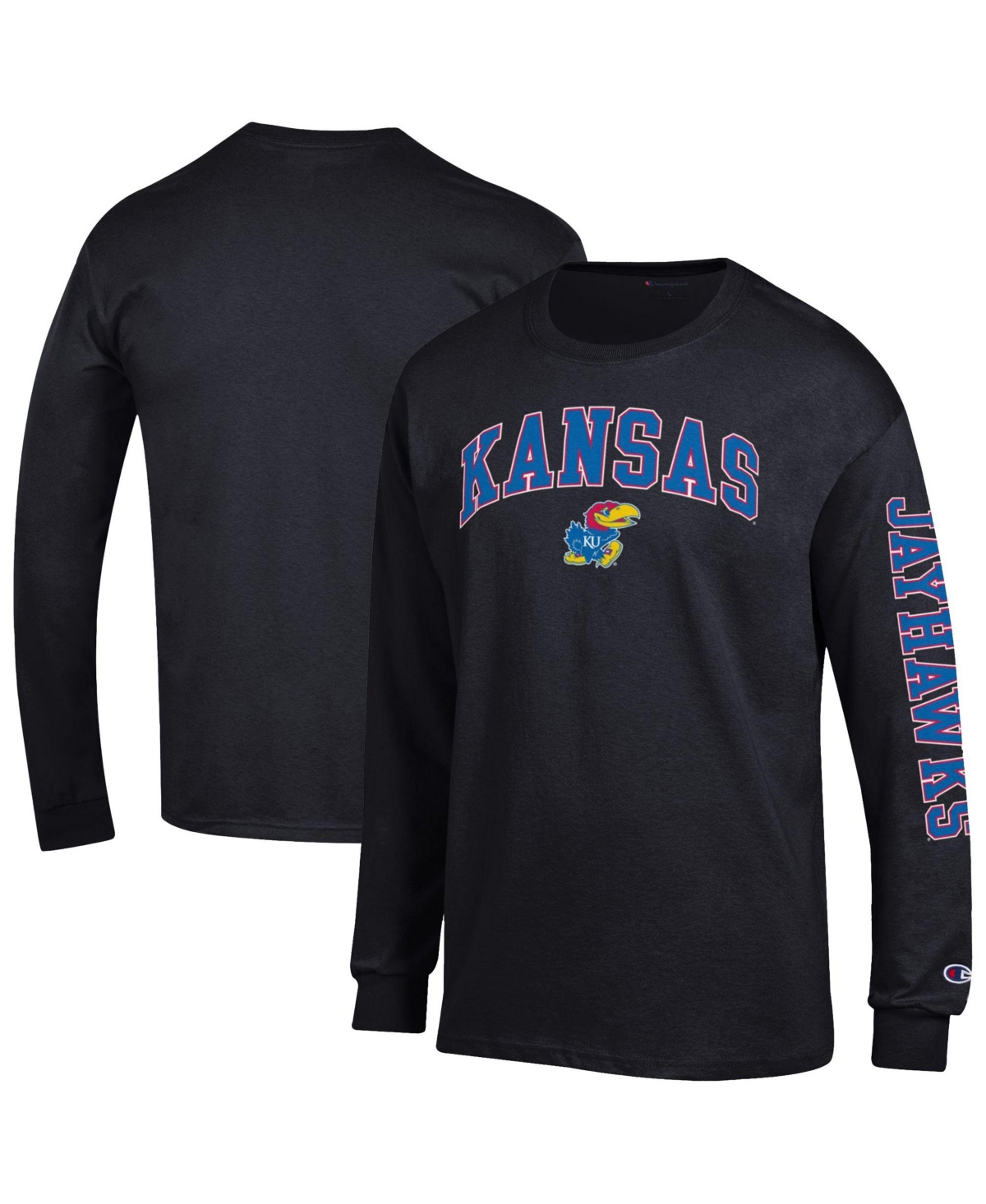 Champion Men's Royal Kansas Jayhawks Arch Over Logo 2-Hit Long sleeves T-Shirt - Black