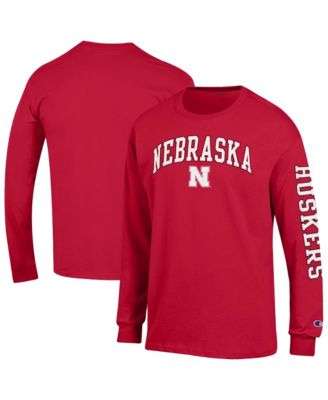 Men's Scarlet Nebraska Huskers Arch Over Logo 2-Hit Long sleeves T-Shirt