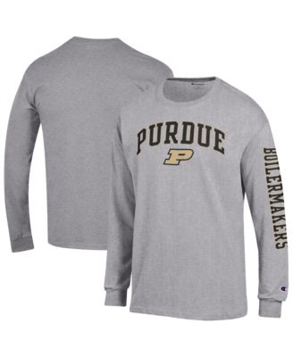 Men's Heather Gray Purdue Boilermakers Arch Over Logo 2-Hit Long sleeves T-Shirt