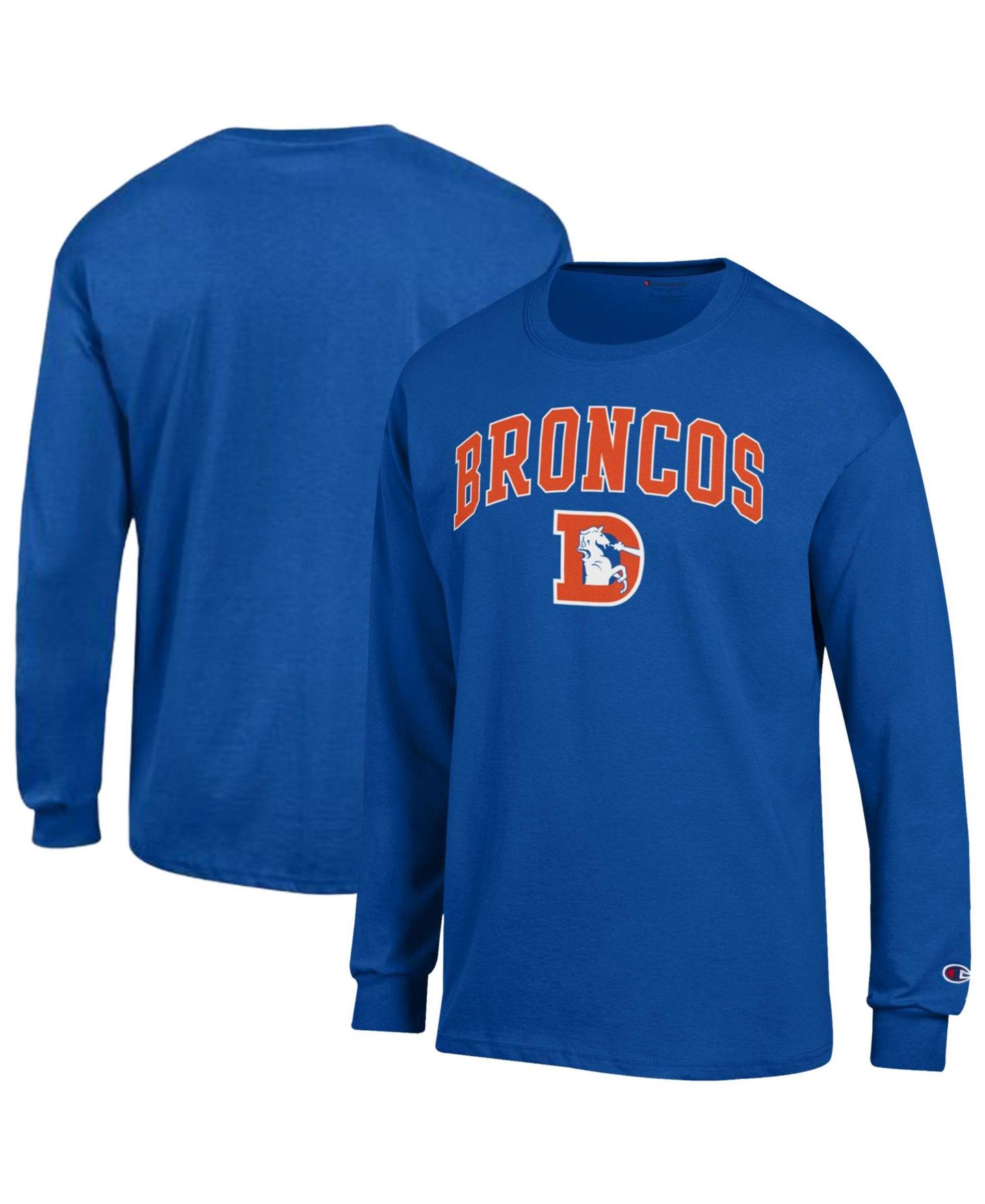 Мужская футболка Champion Royal Denver Broncos Arch Over Logo Long Sleeve — фото 1