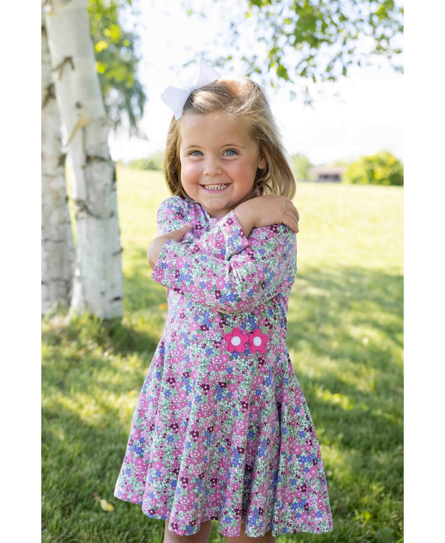 Платье Florence Eiseman Floral Knit Dress with Flowers для девочек, цвет: Молочный / Розовый — фото 4