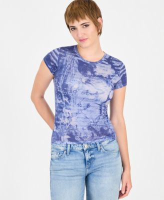Women's Poetic Rose R4 Graphic-Floral Print Slim-Fit Short-Sleeve T-Shirt