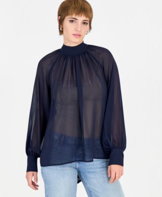 Women's Long Sleeve Audrine Printed Tie-Neck Bow Blouse