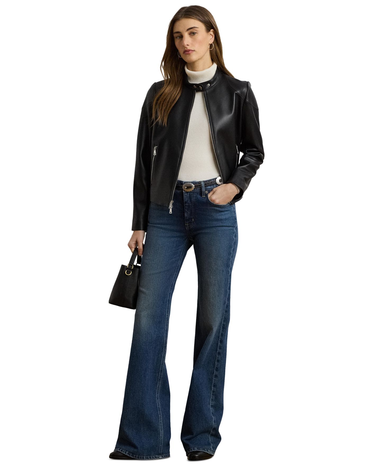 Женская куртка Lauren Ralph Lauren Lambskin Moto, цвет: Чёрный — фото 2