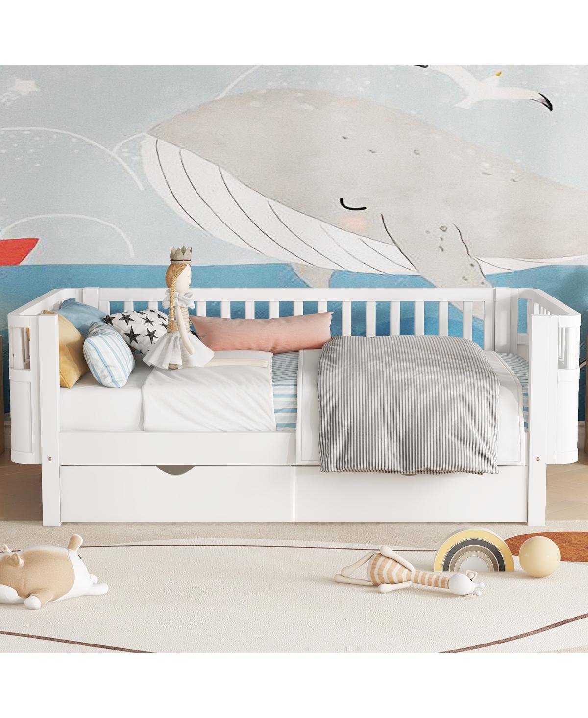 Streamdale Furniture Twin Size Wood Platform Bed with Rails for Kids