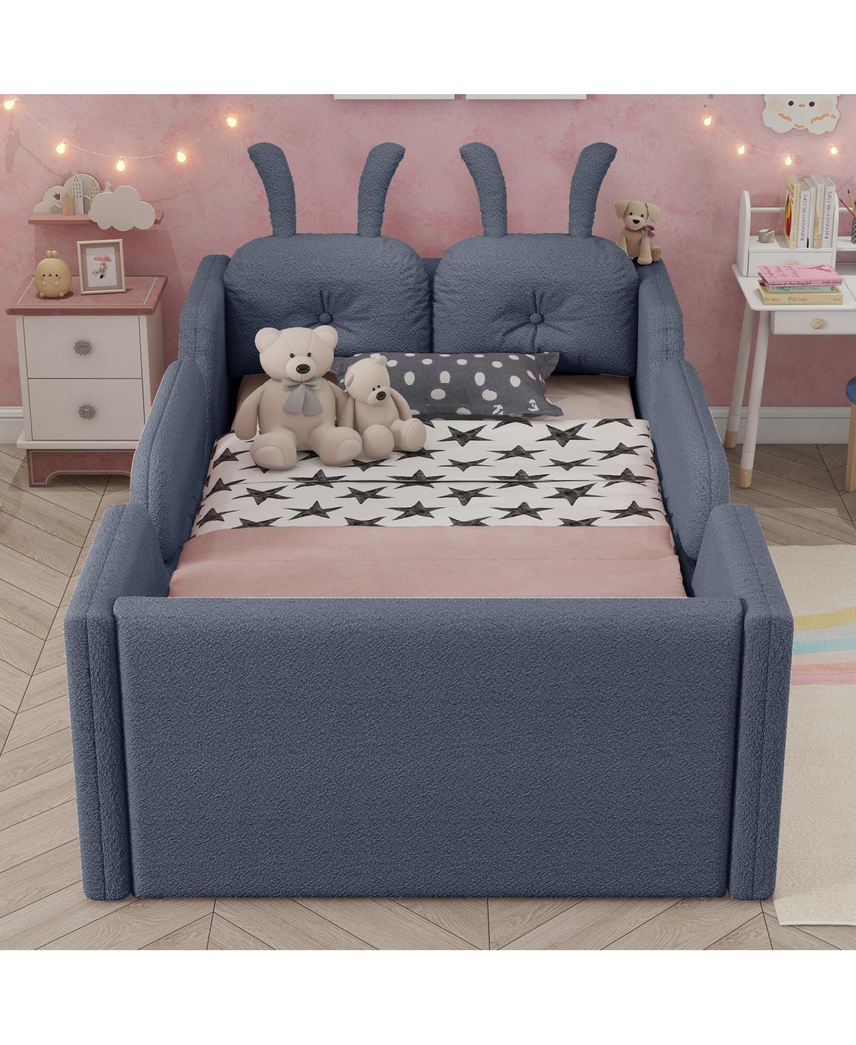 Streamdale Furniture Twin Upholstered Platform Bed with Rabbit Cushion and Removable Side Rails