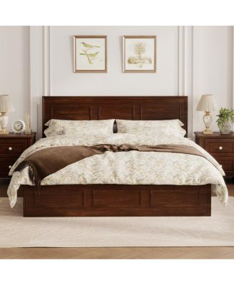  Queen Size Pine Wood Bed with Adjustable Headboard