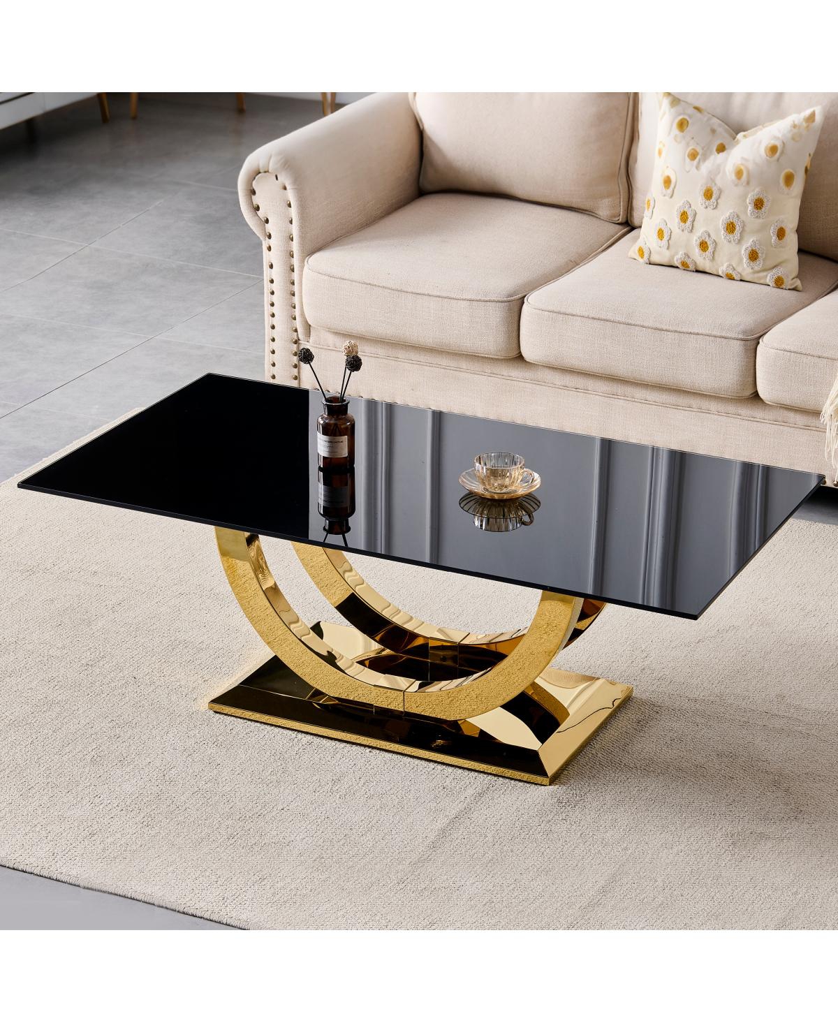 Streamdale Furniture Modern 50" Rectangular Coffee Table with Glass Top and Gold Base