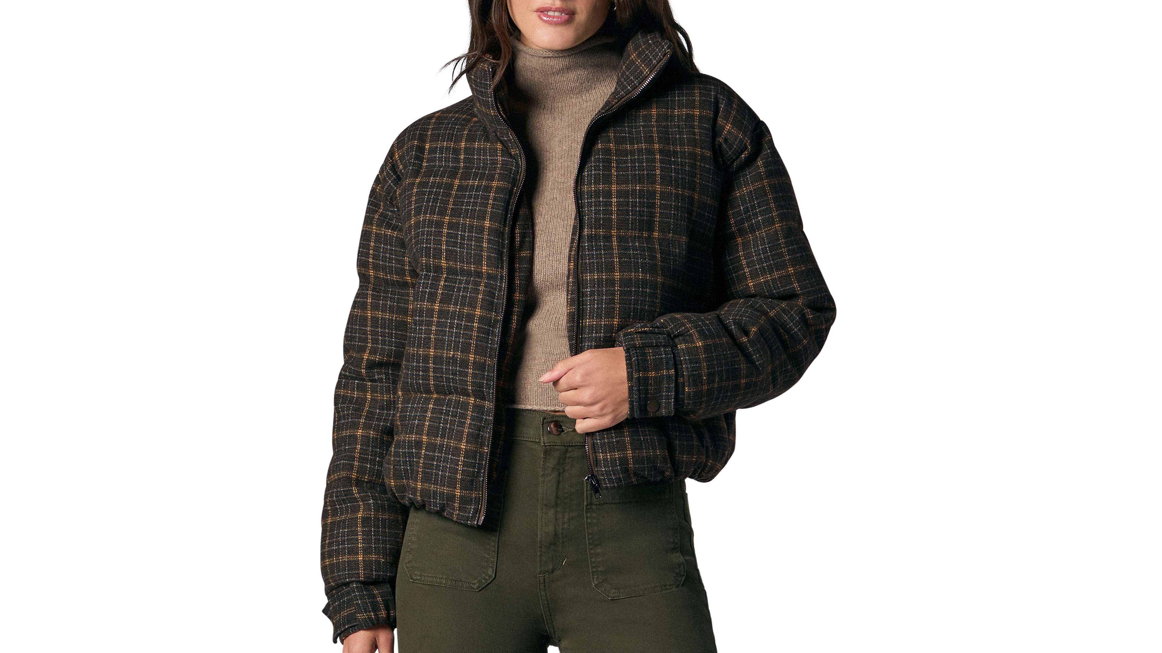 Joe's Jeans Women's Bruna Short Plaid Puffer Coat