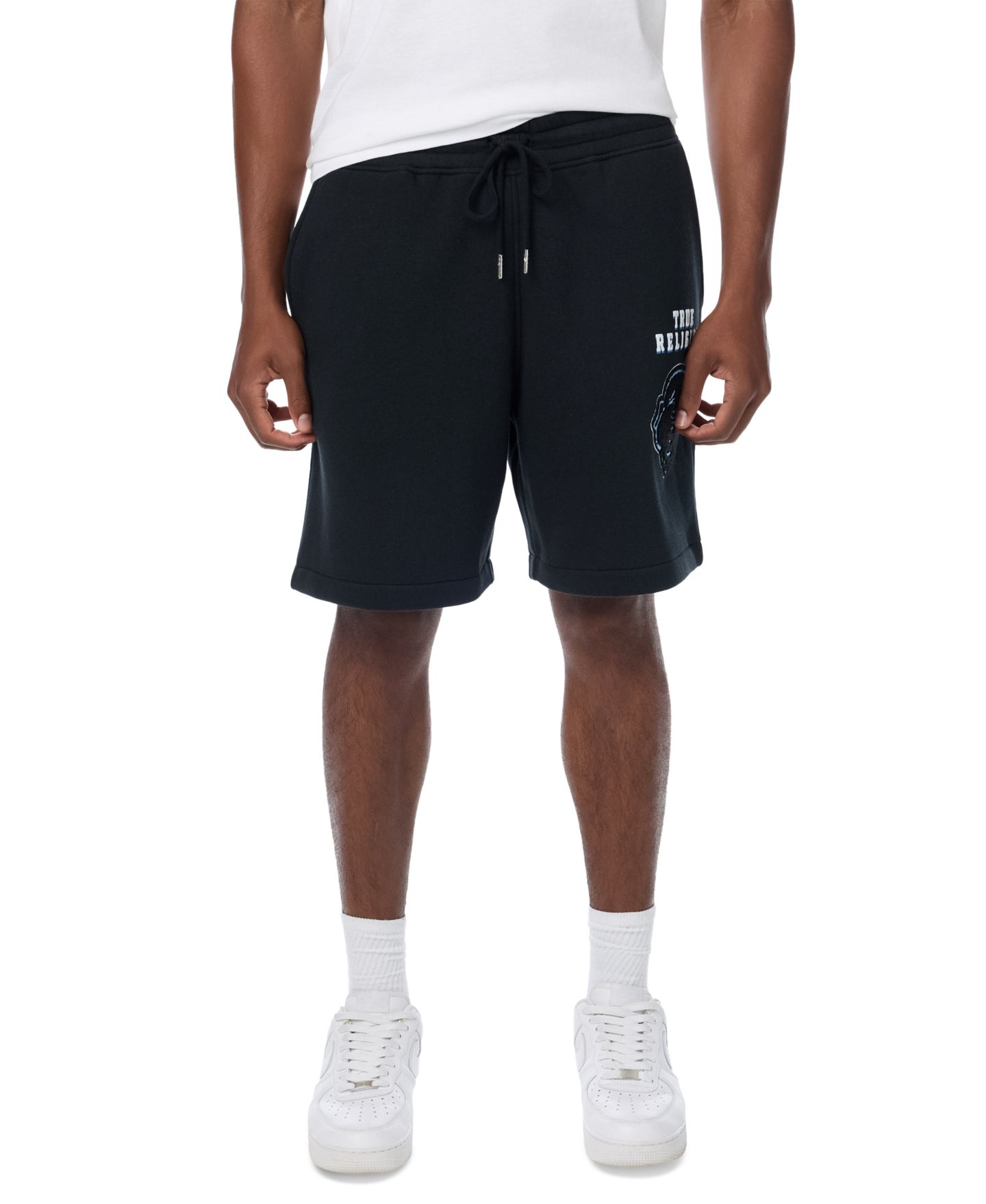 Мужские шорты True Religion Overt Buddha Logo Fleece Shorts, 8" Inseam, цвет: Угольно-чёрный — фото 1