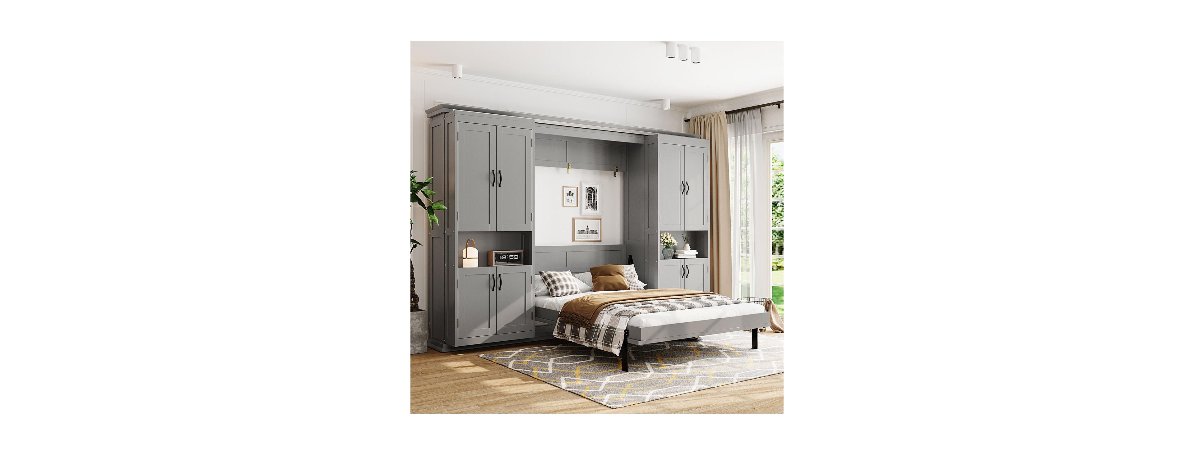 Streamdale Furniture Full-size Murphy Bed with Dual Sliding Storage Cabinets