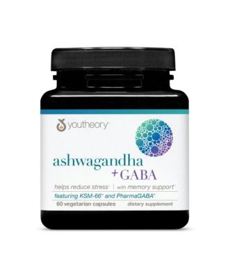 Ashwagandha Plus GABA KSM 66 and Ginger Aids Stress Relief and Mood Supports Energy 60 Veg Capsules 30-Day Supply