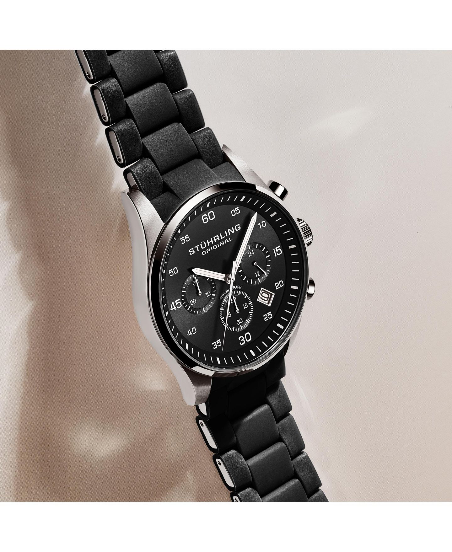 Мужские часы-хронограф Stuhrling Velocity 4076 кварцевые 43мм, цвет: Чёрный — фото 5