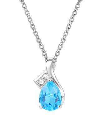 Blue Topaz (1-1/3 ct. t.w.) & Diamond Accent (0.04 ct. t.w.) Pendant Necklace in 14k White Gold