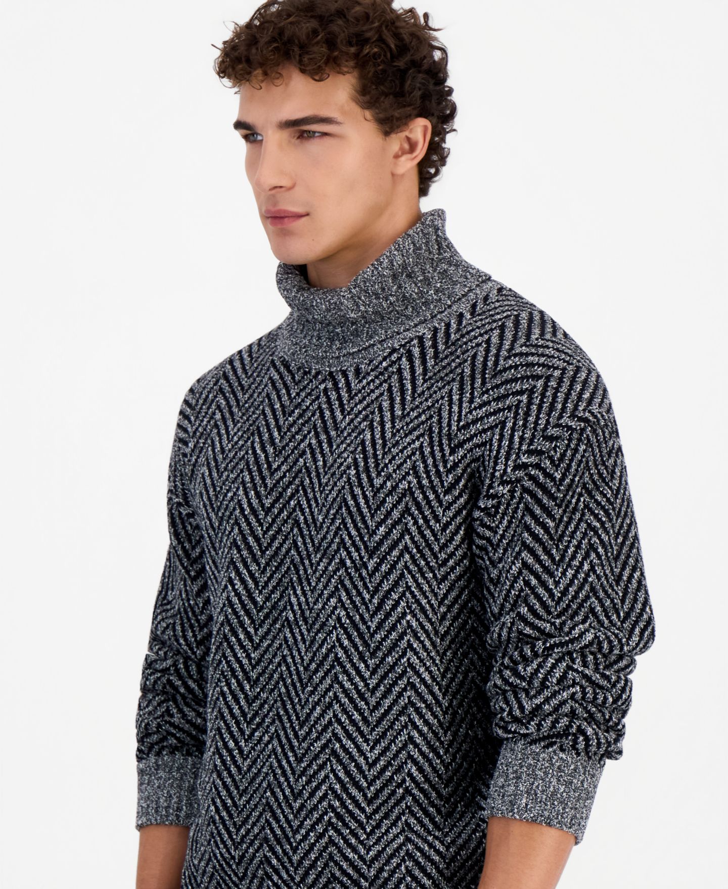 Мужской свитер Hugo Boss Sherborne Herringbone Oversized Turtleneck, цвет: Чёрный — фото 3