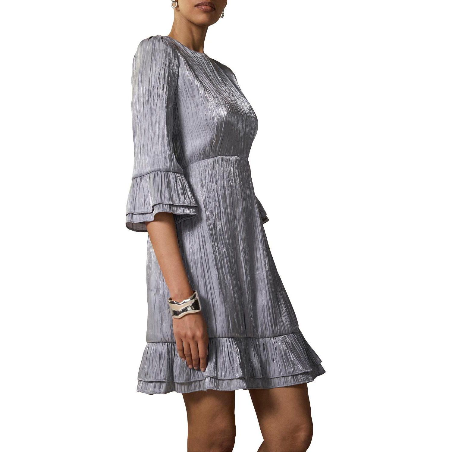 Women's Metallic Ruffle 3/4-Sleeve Mini Dress