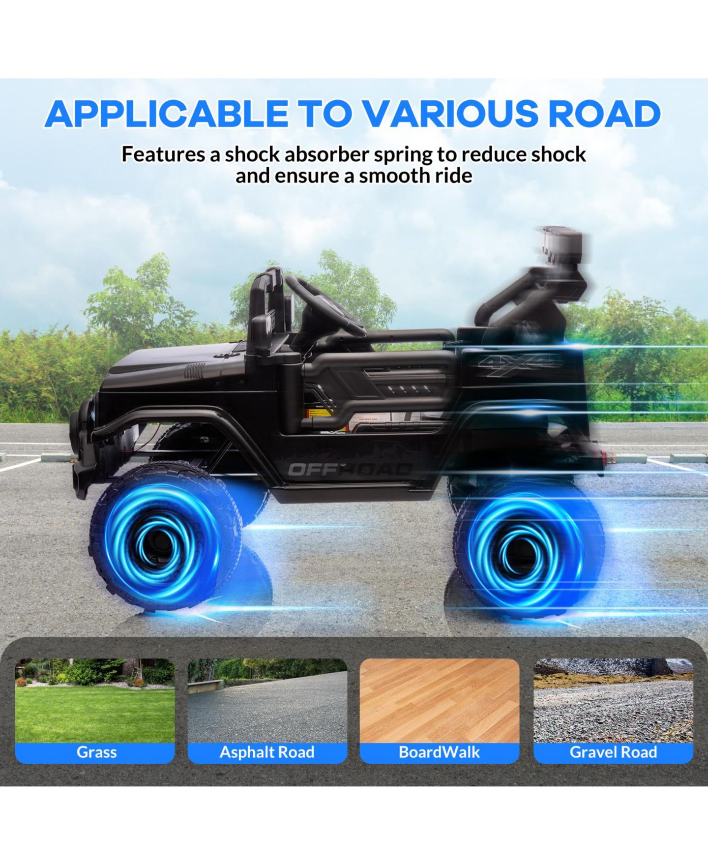 Детская игрушка homfan 12V Remote Control Electric Ride-On Truck with Spring Suspension, Ages 3-8, цвет: Чёрный — фото 6