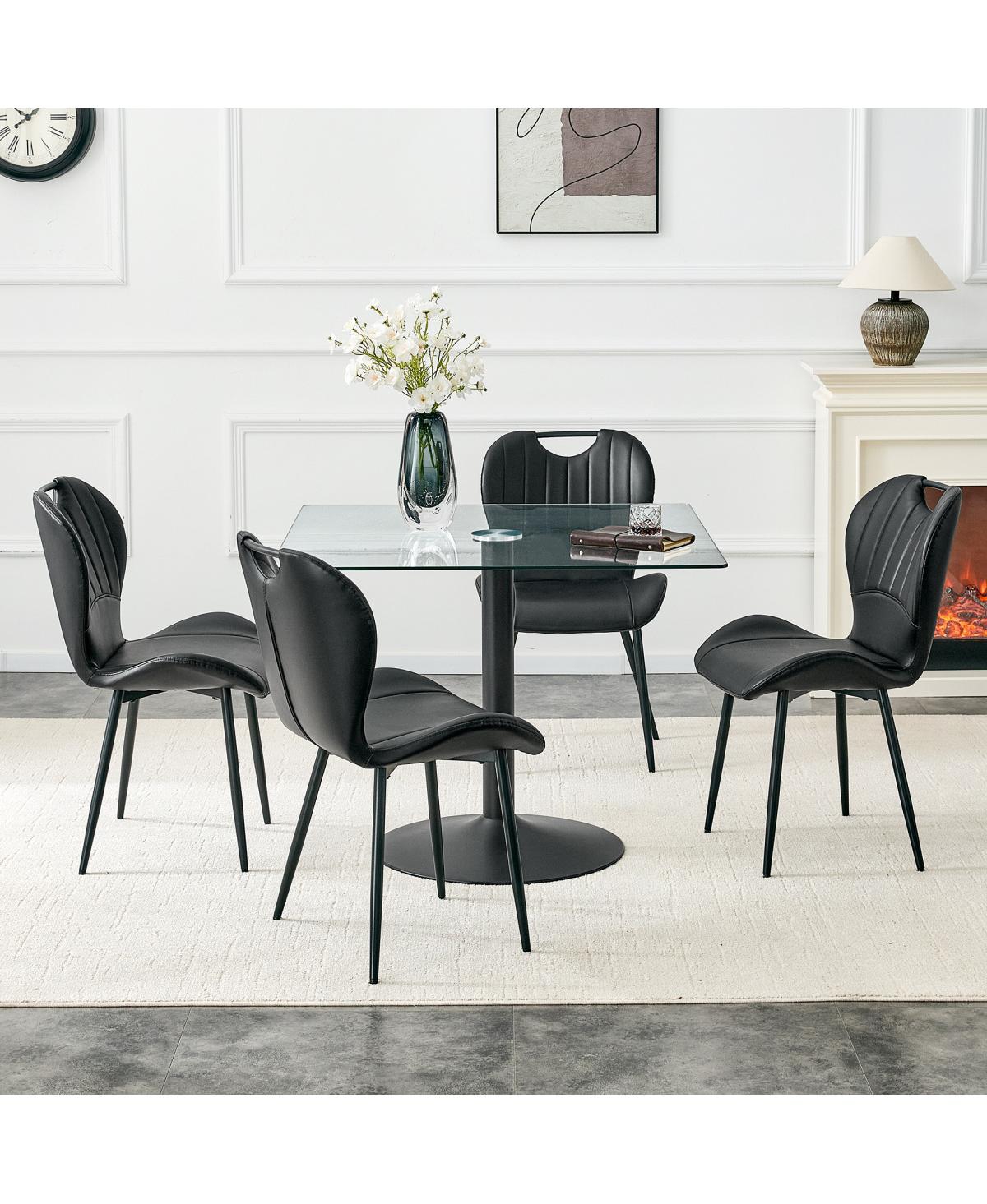Streamdale Furniture Glass Dining Table and 4 Pu Chairs Set