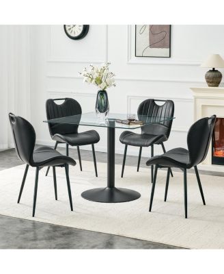 Glass Dining Table and 4 PU Chairs Set