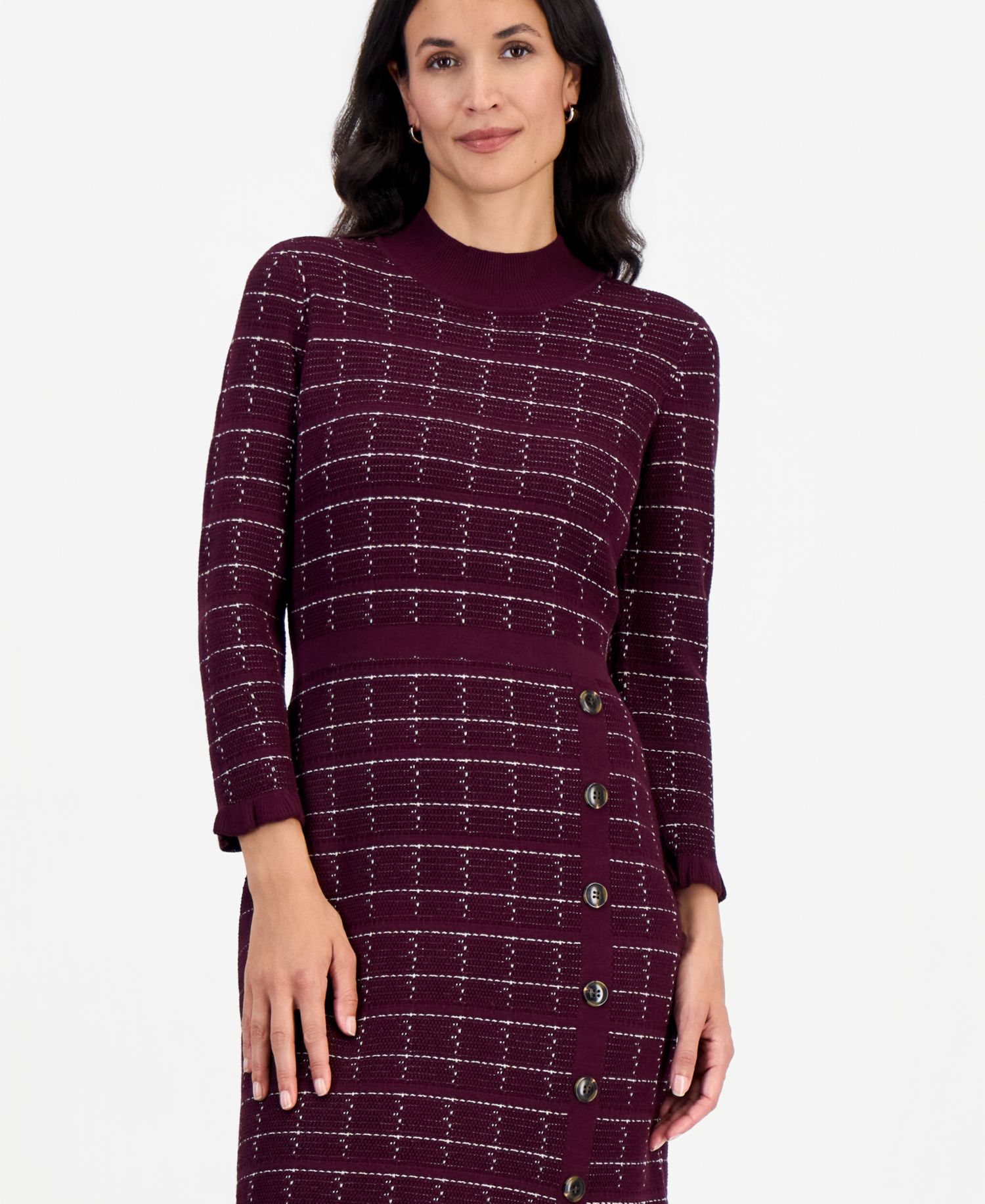 Petite Plaid Mock Neck Long-Sleeve Sweater Dress
