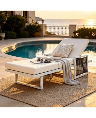 Adjustable Iron Outdoor Chaise Lounge with Rope Arms and 3-Fold Cushion